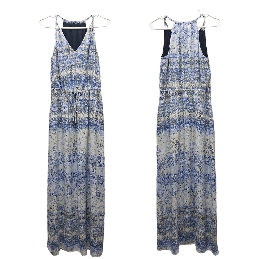 Ivanka Trump Blue Patterned Maxi Dress Size 4